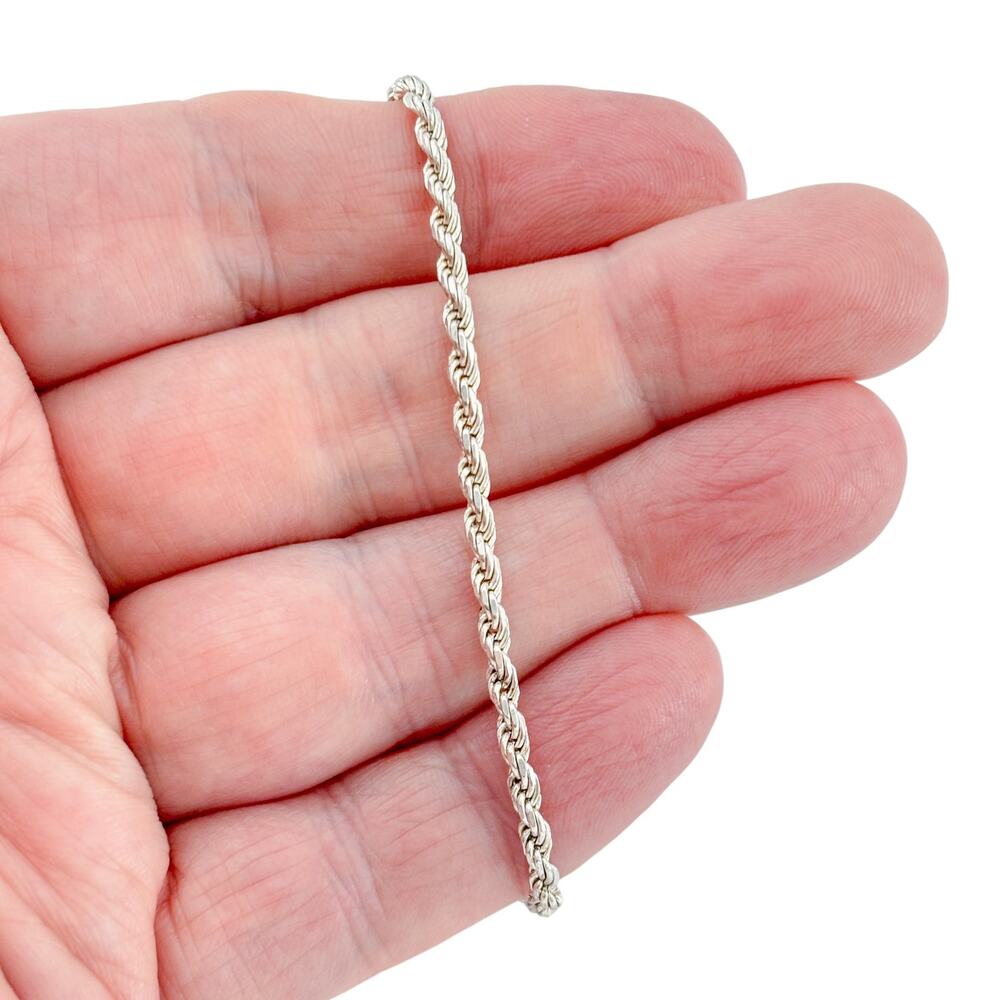 Vintage Italian Sterling Silver 925 Rope Chain Bracelet 7.25"